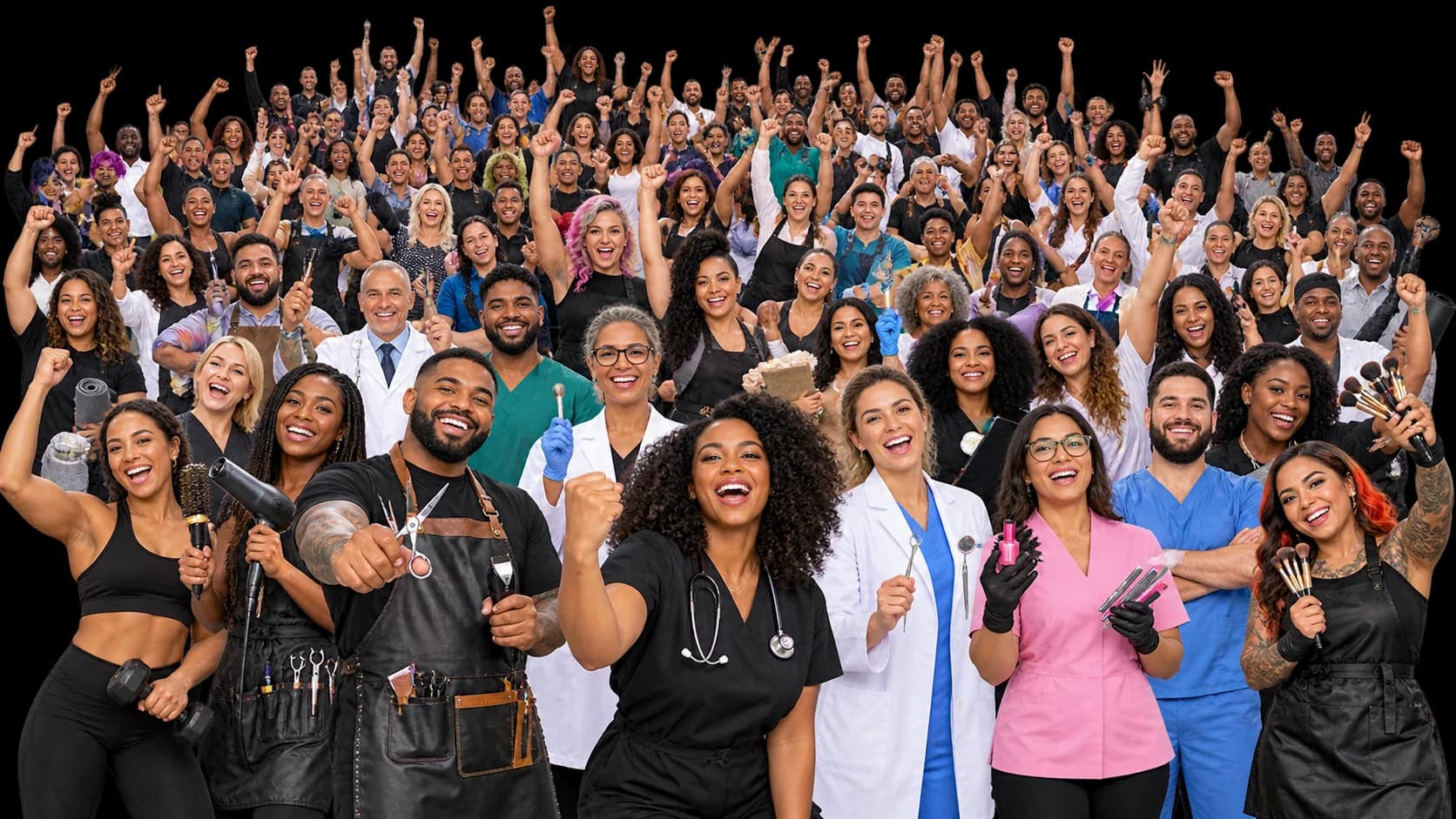 Grupo diverso de profissionais de serviços celebrando juntos